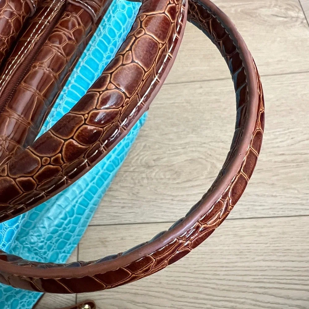 Samantha Brown NWOT blue and brown crocodile-embossed travel tote/weekender bag.